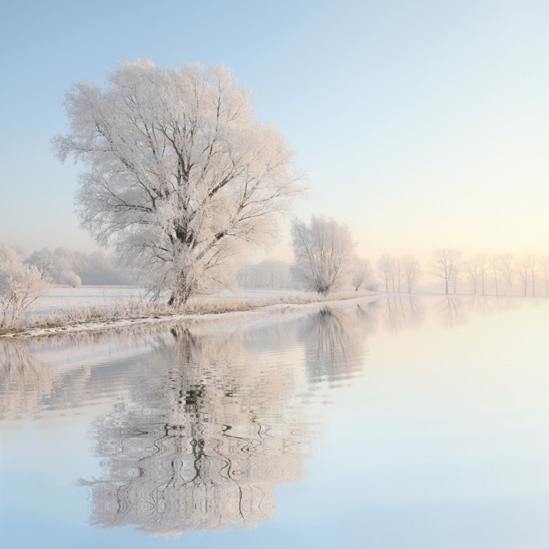 Paysage d'hiver - peinture sur toile tendue, H 12 po x l 12 po
