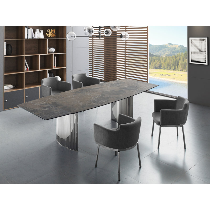 Allegra Modern Stainless Steel Extendable Dining Table in Brown