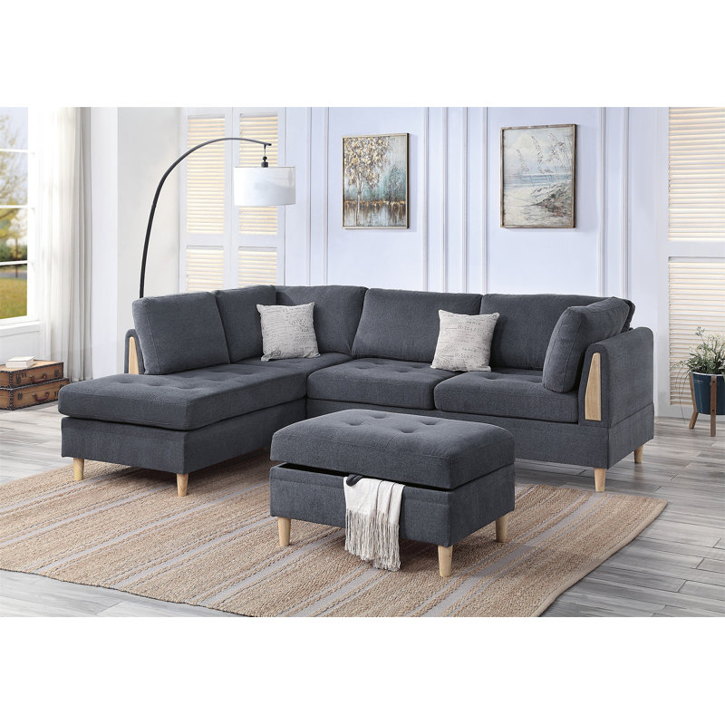 Canapé modulaire réversible 3 pièces PCS, Chenille gris charbon