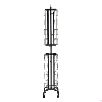 Greeting Cards Display Rack, 32 Pockets Rotating Postcard Brochure Display Stand, 360° Spinning Card Display Rack With Sign Holder & 4 Wheels (2 Lockable)