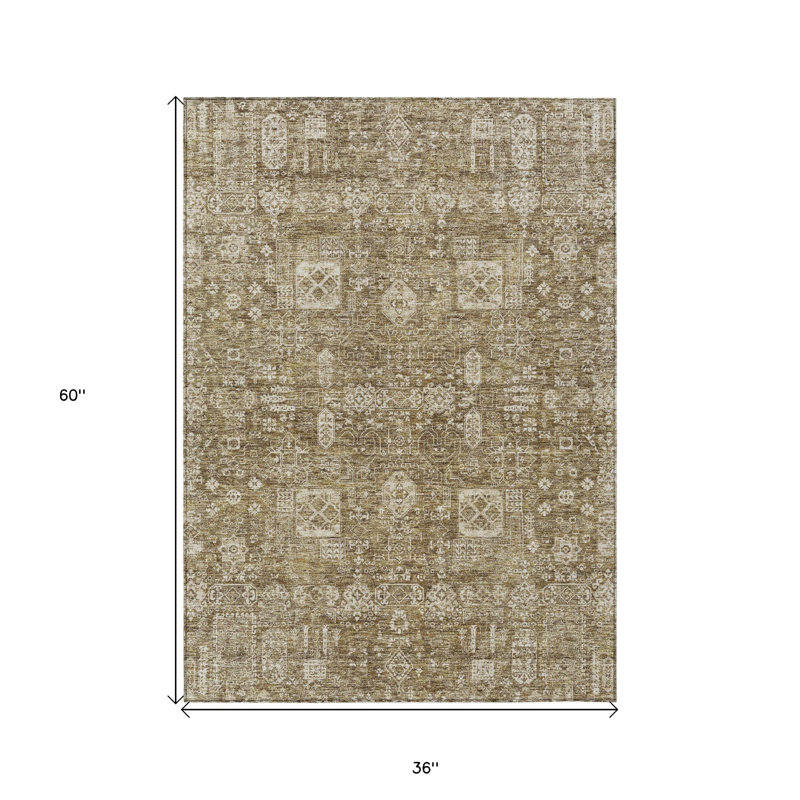 Tapis oriental lavable d'intérieur beige et ivoire 3 pi x 5 pi