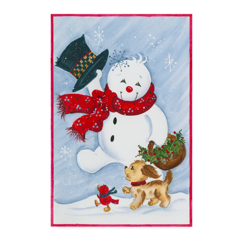 « bonhomme de neige et amis », art sur toile, H 47 po x l 30 po x P 2 po
