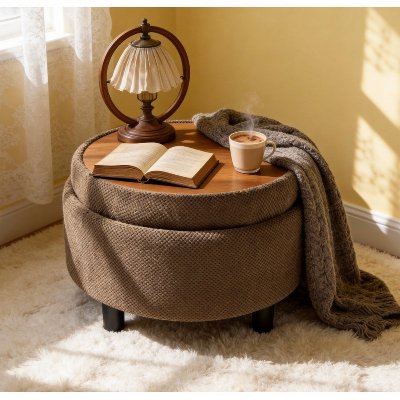 Table basse ronde avec rangement 25 pouces, Café