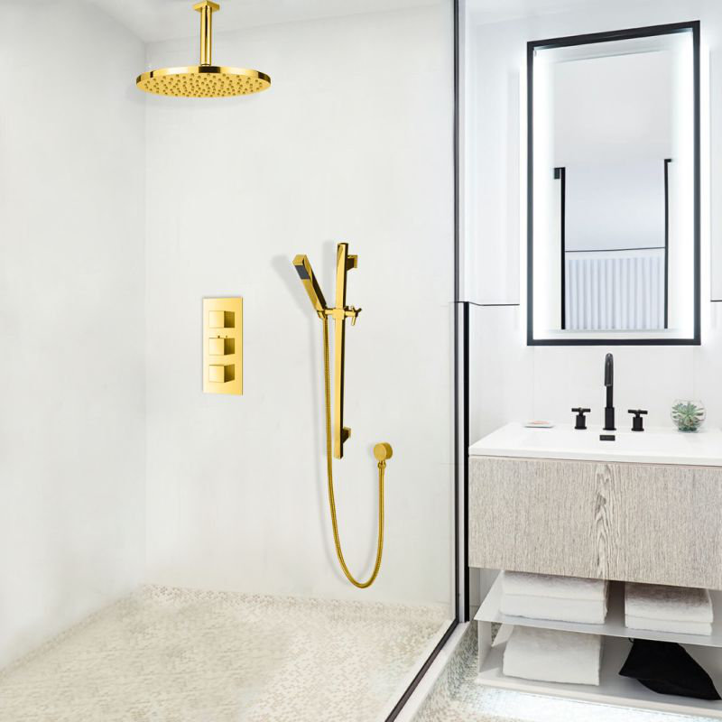 Système de douche mural chromé 10 pouces avec valve thermostatique et douchette