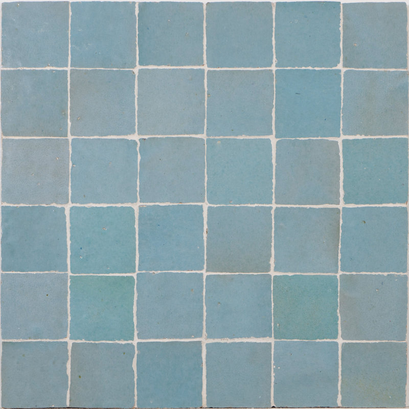 Zellige 2" x 2" Terra Cotta Wall & Floor Tile, Light Blue/Gray