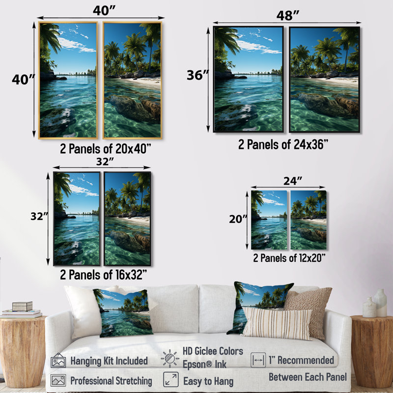 États-Unis, Florida Keys Escape, eau tropicale - vert, impressions traditionnelles sur toile, 2 panneaux, Black