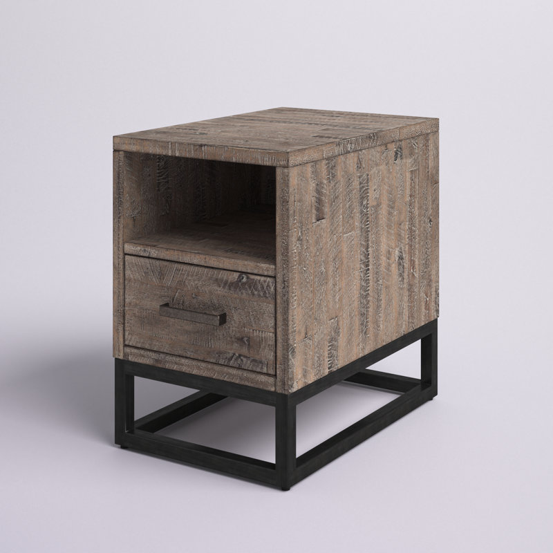 Letterly Solid Wood Top End Table with Storage and Built-In Outlets