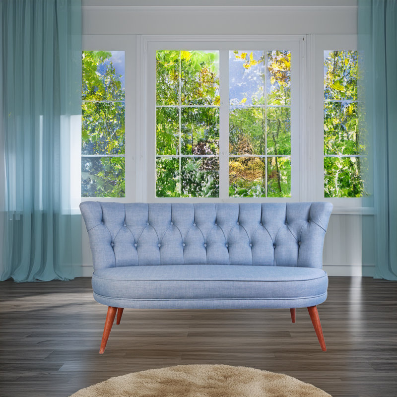 Indigo Blue 2-Seat Sofa, Solid Wood Frame, 31.5 x 31.1 x 15.7 inches | 100% Polyester Fabric, 32 DNS Foam for Comfort | Easy Clean | Stylish Modern Design for Home, Hotel & Rustic Decor