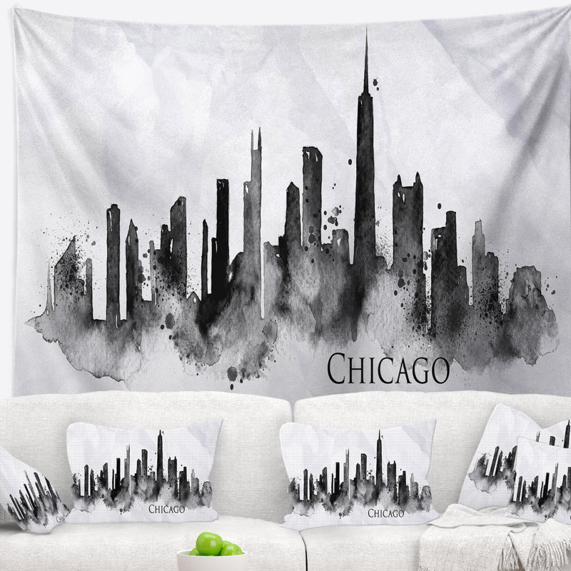 Cityscape Chicago Silhouette Tapestry, H 32 po x l 39 po