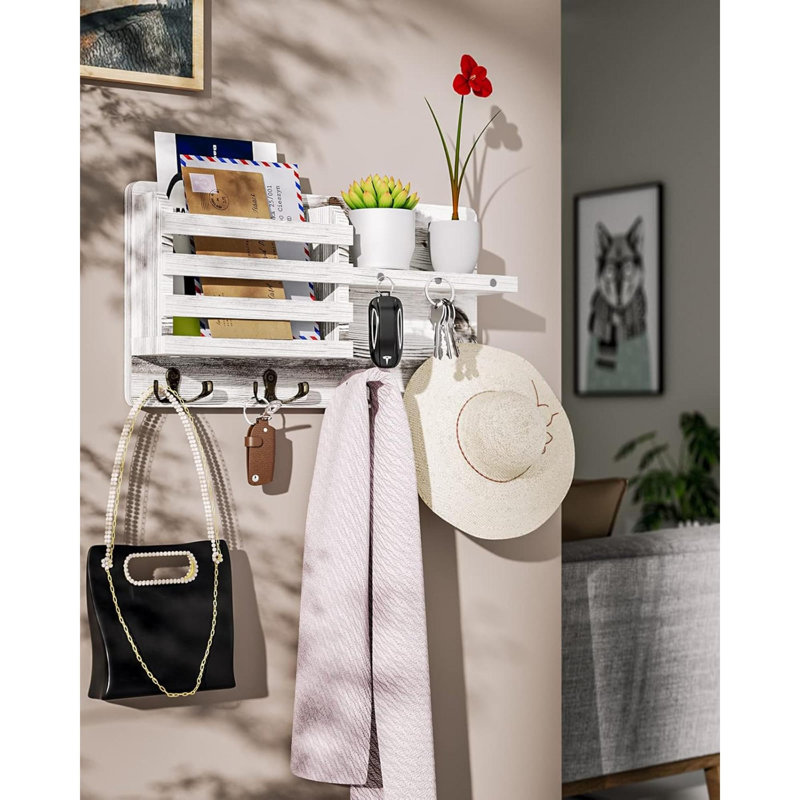 Wood Wall Organizer with Mail Storage