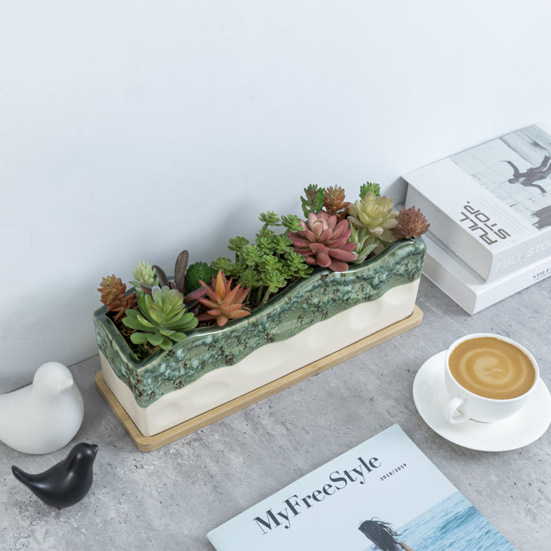 Pot de fleurs d'intérieur en céramique 12 po avec plateau