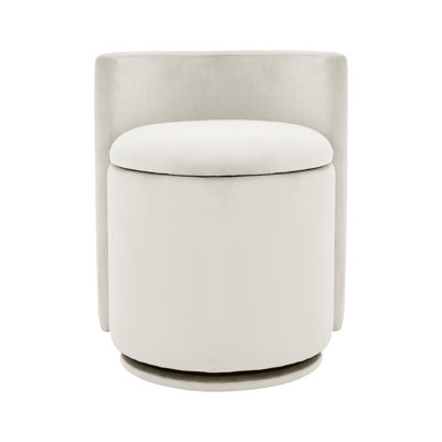 18.5" Wide Velvet Round Swivel Vanity Stool with Hidden Storage and Pleated Barrel Back