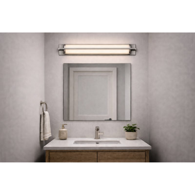 24 - Inches Brushed Nickel Bathroom Vanity Bar, High Efficiency Led With 230 Lumens 12W, 3 Color Temperature Choices 3000K 4000K 5000K, Dimmable Compatible Dimmers, Silk Screen Glass Diffuser,