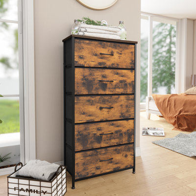 Commode pour femme à 5 tiroirs de 23,2 po Pinnix, brun rustique / noir