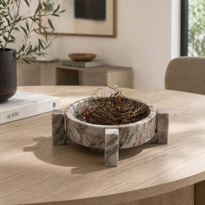 Bol décoratif en marbre avec base pour décoration intérieure - Bol décoratif moderne pour la table de salle à manger, le couloir, le vestibule ou le décor de salon - 10 po