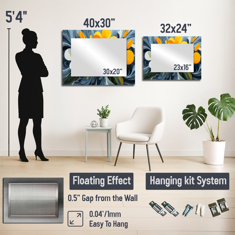 Éclat de pensées jaunes et bleues - art mural miroir floral - imprimé sur métal, 24" x 32"