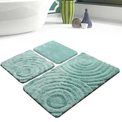 Ensemble de 3 luxueux tapis de bain en acrylique, couleur menthe | Design antibactérien et antidérapant | Comprend des tapis de 15,7 x 23,6 po, 19,7 x 23,6 po et 23,6 x 39,4 po | 100% acrylique, 1450 g / m², lavable à la machine à 86 ° F, doux et durable