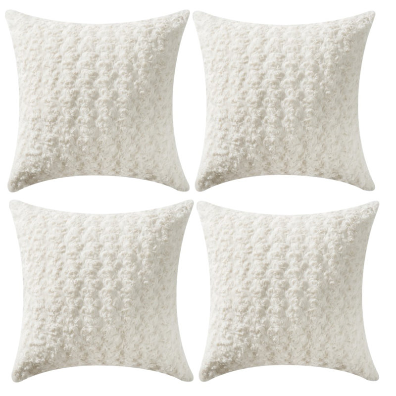 Ensemble de 4 housses de coussin en fausse fourrure de lapin (housse seulement), H 20 po x l 20 po, Carré, Blanc