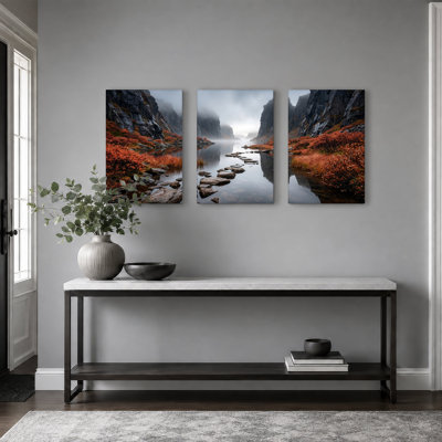 «Autumn Foliage River Canyon», ensemble de 3 toiles sur toile