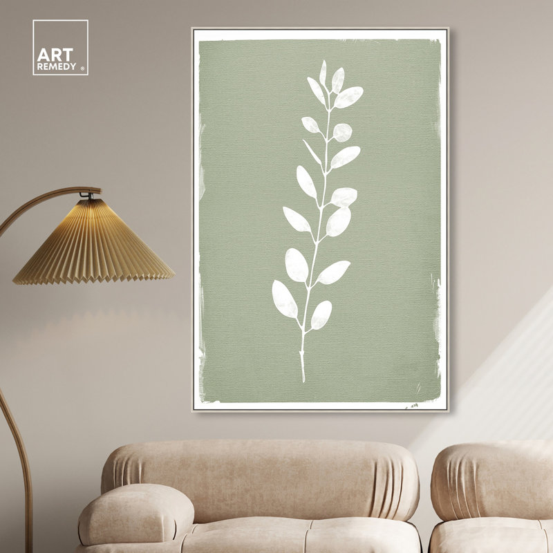 Linen Leaf Screen II Green and White Botanical Canvas Art, 25" x 17"