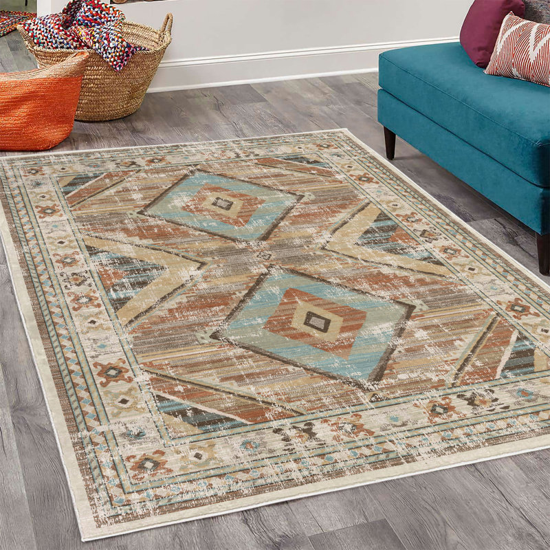 Tapis décoratif Halle-Mai Tribal, Rectangle 4 pi x 5 pi 5 po