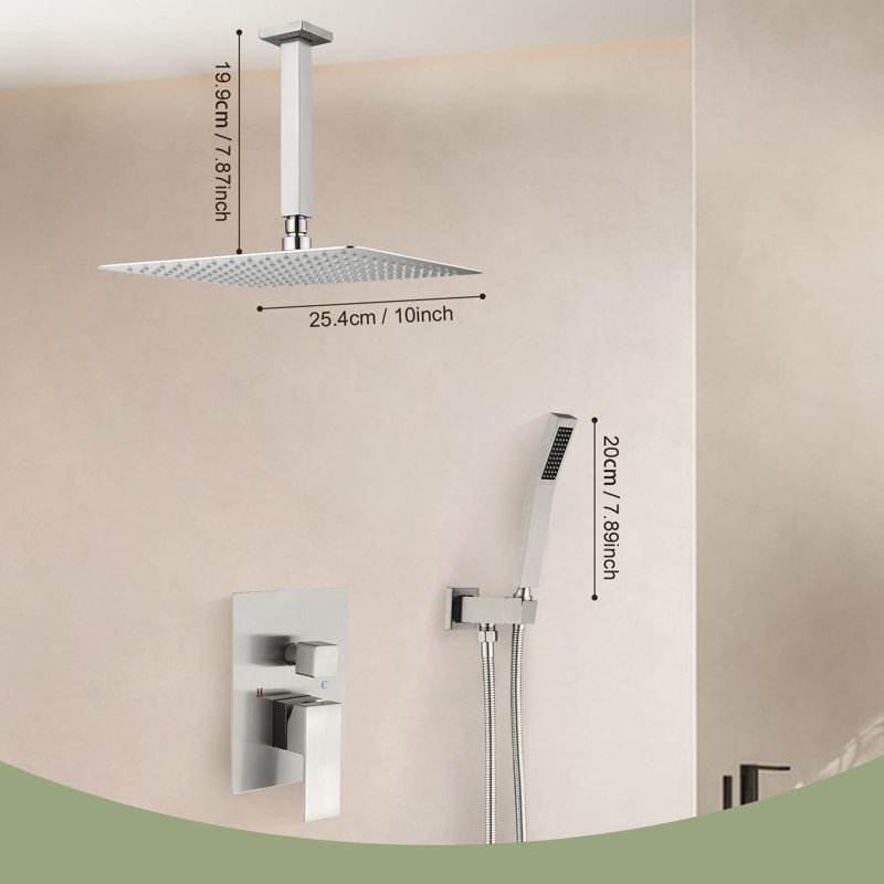 Luxury Ceiling-Mounted Rainfall Complete Shower System, Nickel brossé