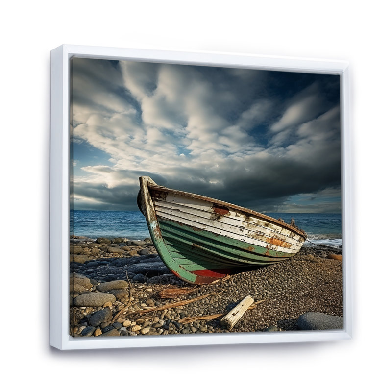 Paysage côtier, paysage nautique, minimalisme, H 36 po x l 36 po x P 1,5 po, Cadre flottant blanc