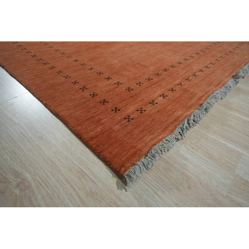 Tapis intérieur / extérieur en laine noué à la main de style sud-ouest orange élégant et durable Northome
