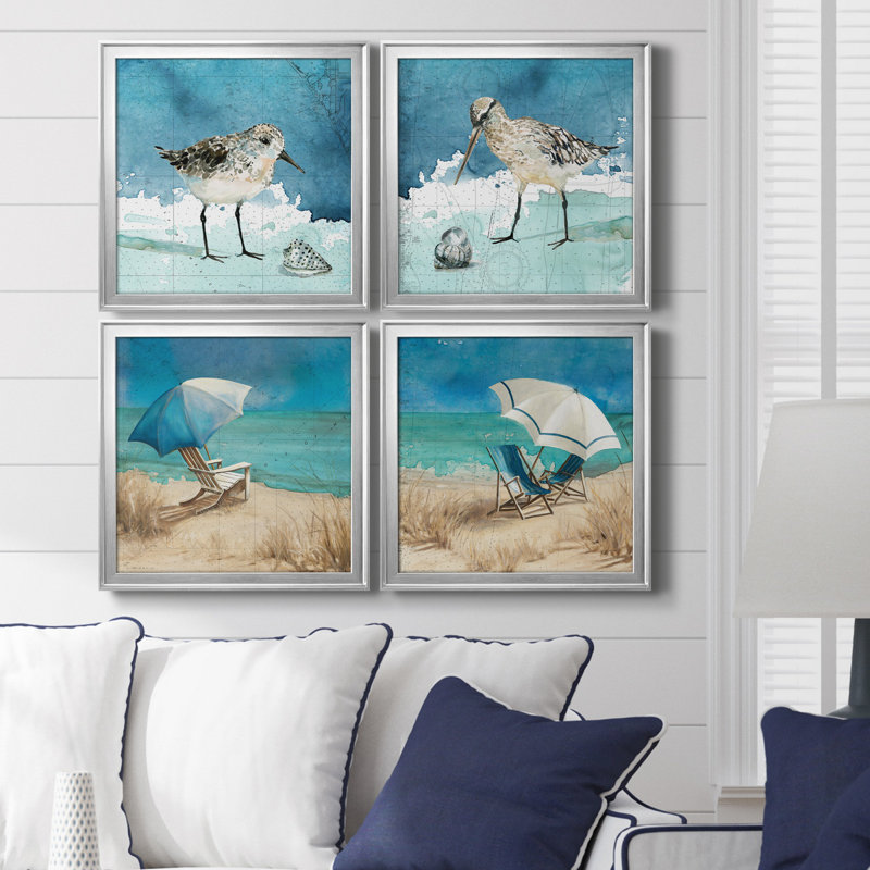 Bay Shore Sandpiper I - Ensemble de 4 peintures sur toile encadrées, H 26,5 po x l 106 po x P 1,5 po, Argent