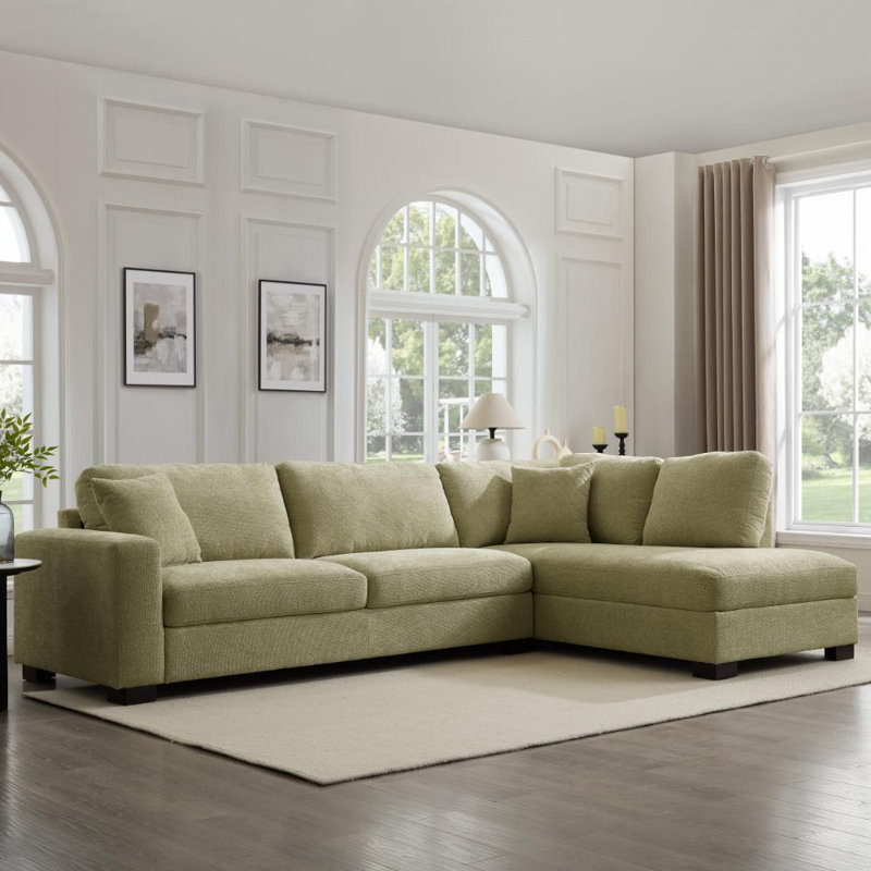 Tristan Corner Sofa, Green Chenille, Right Hand Facing
