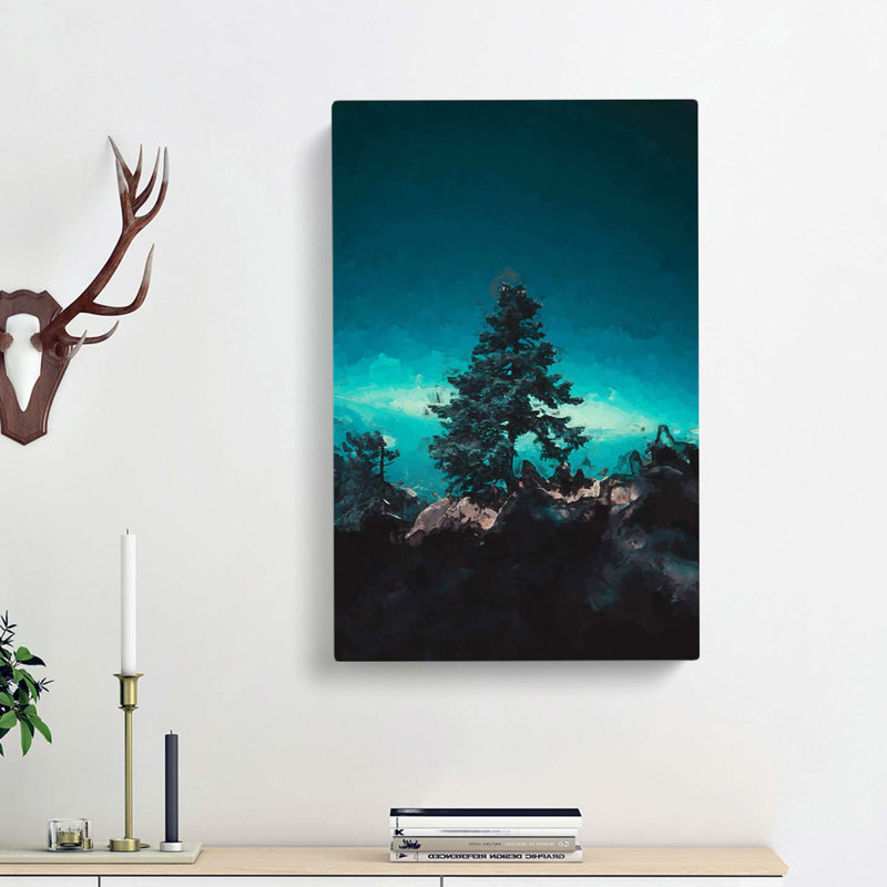 Tree On A Mountain Top In Abstract - Wrapped Canvas Print, 50cm H x 35cm W x 3cm D