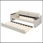 Lit de jour simple rembourré avec accoudoirs de rangement, gigogne et design USB, beige