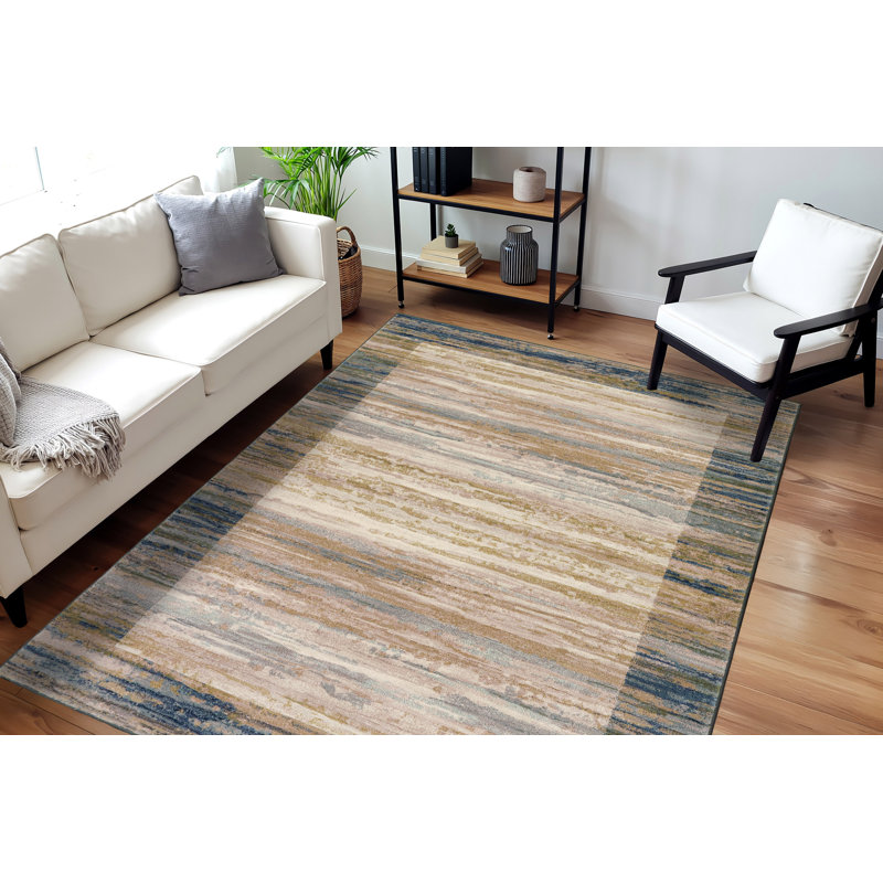 Tapis bleu / gris Goyette, Rectangle 3 pi 1 po x 5 pi 8 po
