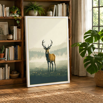 Stag in Misty Mountains Boho - Wrapped Canvas