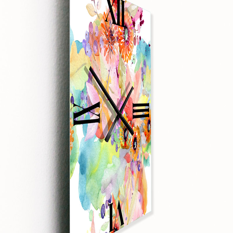 Horloge murale Vibrant Wild Spring Leaves and Wildflowers I, Grand