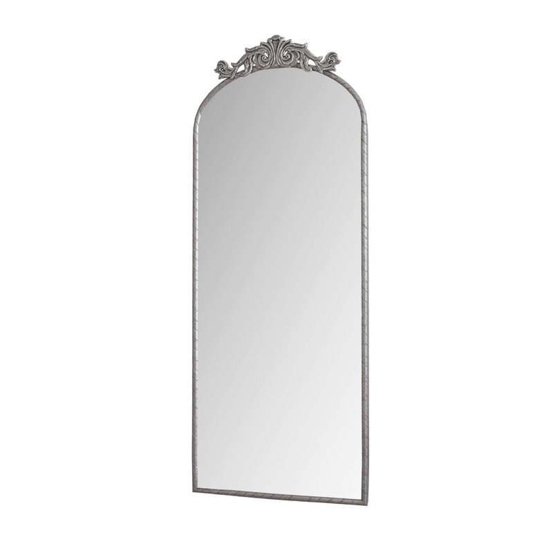 58"x24" Arched Full Body Mirror with Vintage Ornate Carved Applique on Top, Hanging Wall Mounted Mirror, for Living Room Bedroom Retro Home Decor Mirror, Antique Silver