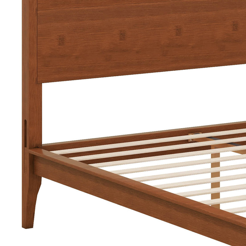 Base de lit, base de lit en bambou avec tête de lit, lit plateforme Mid-Century moderne, 12 lattes en bois massif, Double