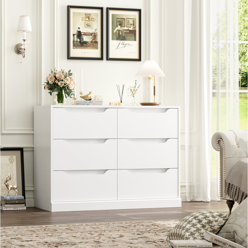 Commode double 6 tiroirs Anjeanette, Blanc
