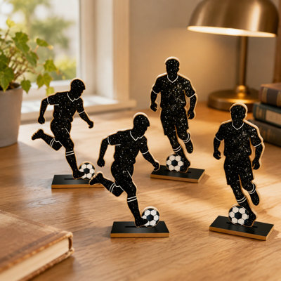 Kbndieu Wooden Desktop Ornament Featuring Silhouettes Of Football Figures Worldwide Football Celebration Fan Merchandise Bar Restaurant and Party Decoration