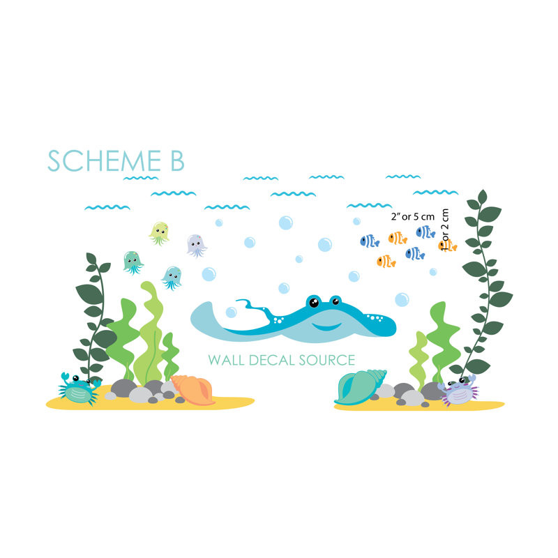 Adhésif décoratif en vinyle océan, sous la mer, poisson et vinyle ray, Schéma B