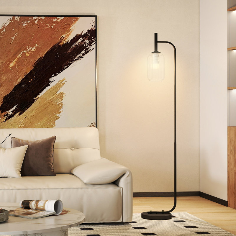 HOMCOM Floor Lamp for Living Room Glass Lampshade, Black, No