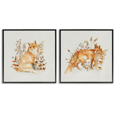  «Fluffy Fox Autumn Leaves», ensemble de 2 giclées par Janice Gaynor