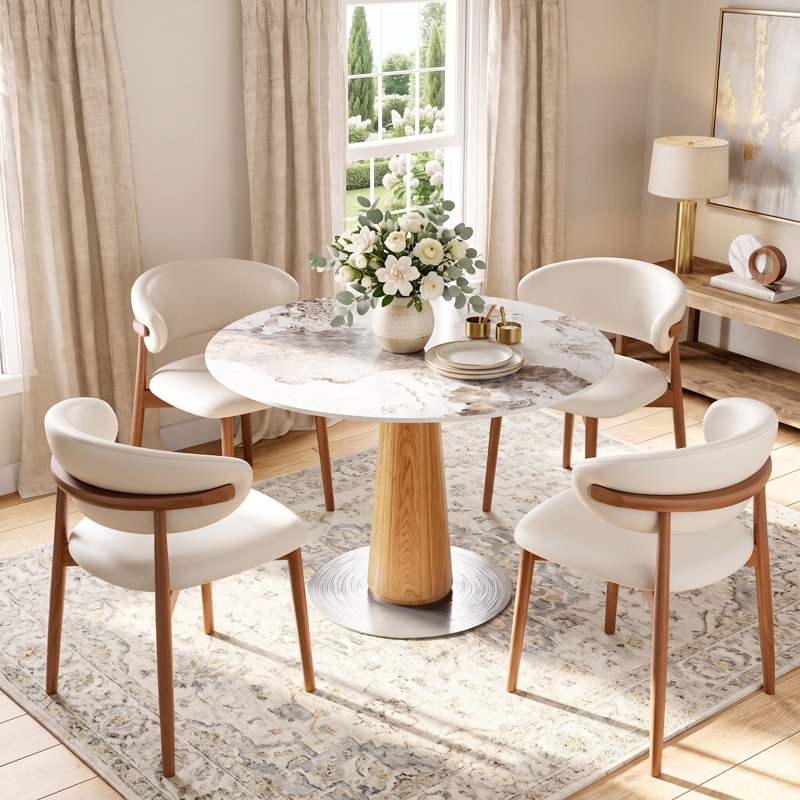 Ensemble de salle à manger Aversa, Ensemble de cinq pièces : table, quatre chaises, Table Pandora avec chaise beige / brune