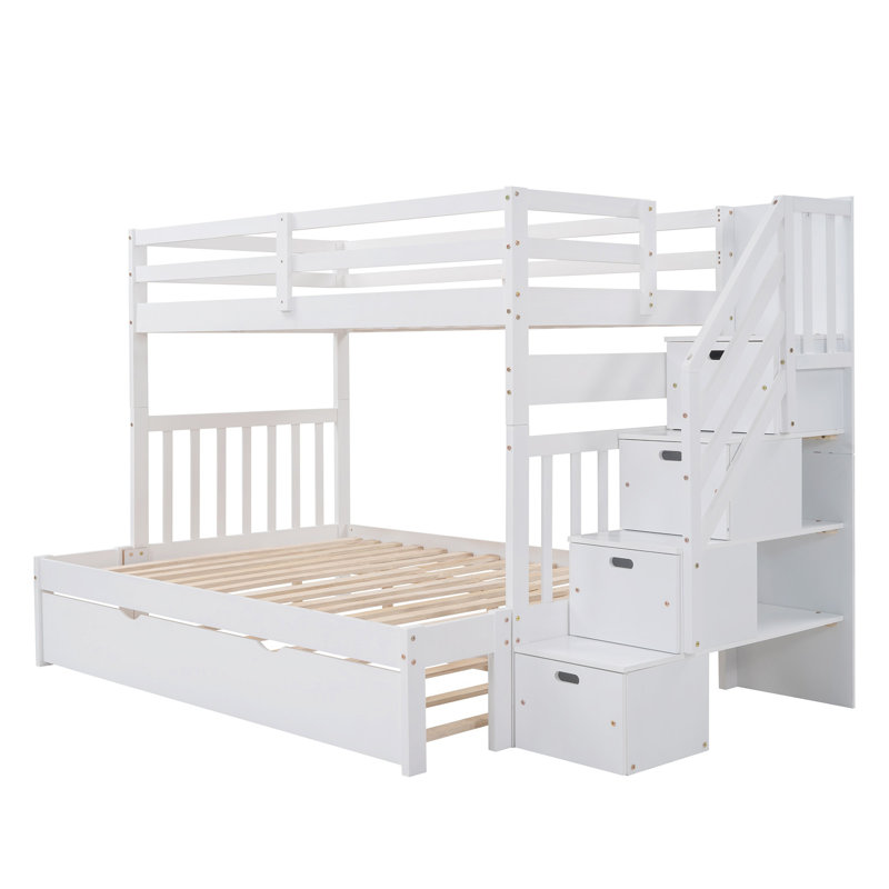 Lit simple superposé au dessus d'un lit double avec lit gigogne simple (blanc), White
