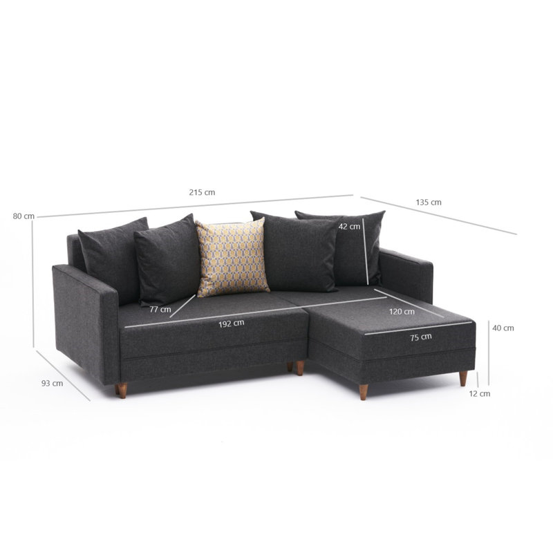Canapé-lit Everdina, Accoudoir à droite (vu de face), 100 % polyester anthracite