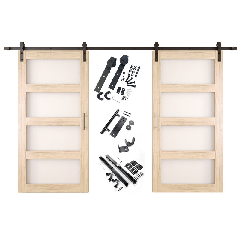 Portes de grange non assemblées et non finies en verre à 4 verres de 26 po x 80 po Homquer, 26" X 80"