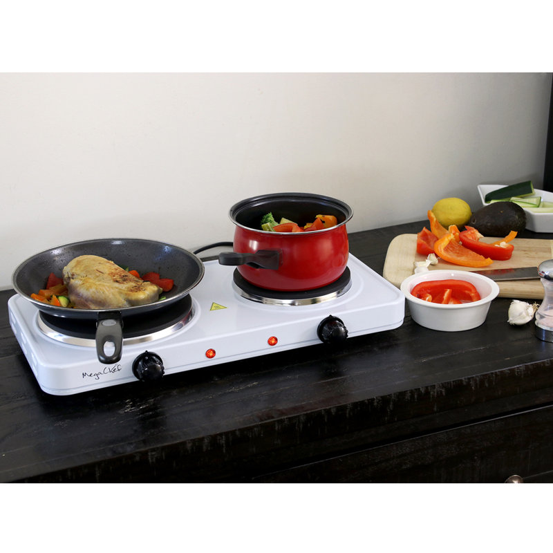MegaChef White Dual Burner Portable Electric Cooktop