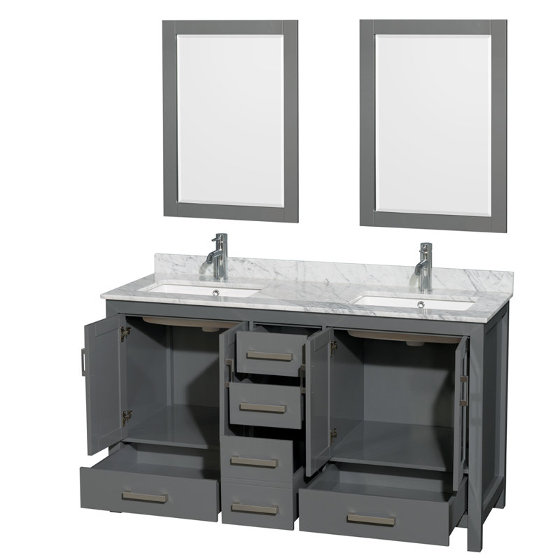 Sheffield 60" Double Bathroom Vanity Set with Mirror, Dark Gray