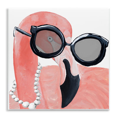 Glam Fashion, lunettes de soleil flamant rose, perles, oiseau, impression