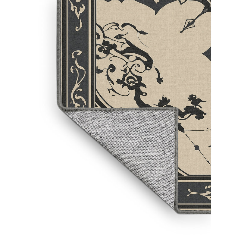 Machine Washable Pavle Classic Oriental Rug in Beige – Gray Binding, 5 x 7